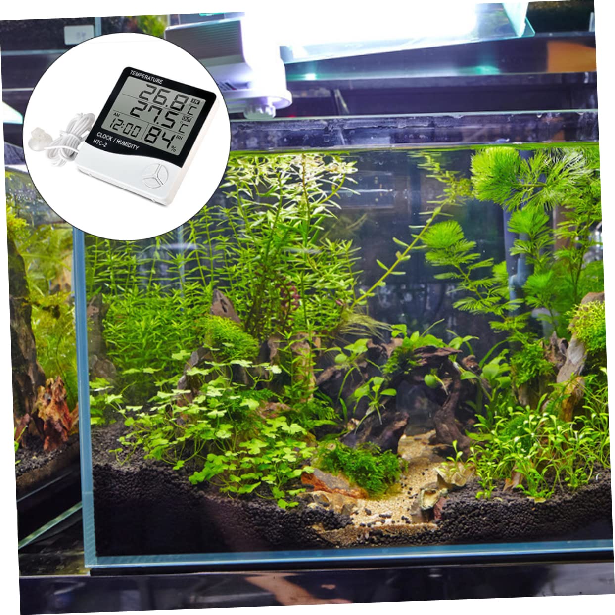 Happyyami 2piezas Termómetro Digital De Acuario Monitor De Temperatura y Humedad Pantalla Lcd Para Acuarios y Terrarios Higrómetro Electrónico Para Condiciones Del Hogar y Refrigeradores