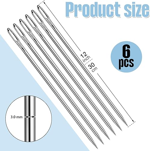 Miniatura 2 de 6 agujas de tapicería extra largas de 12 pulgadas, agujas de coser a mano de ojo grande para manualidades en el hogar, proyectos de fabricación de