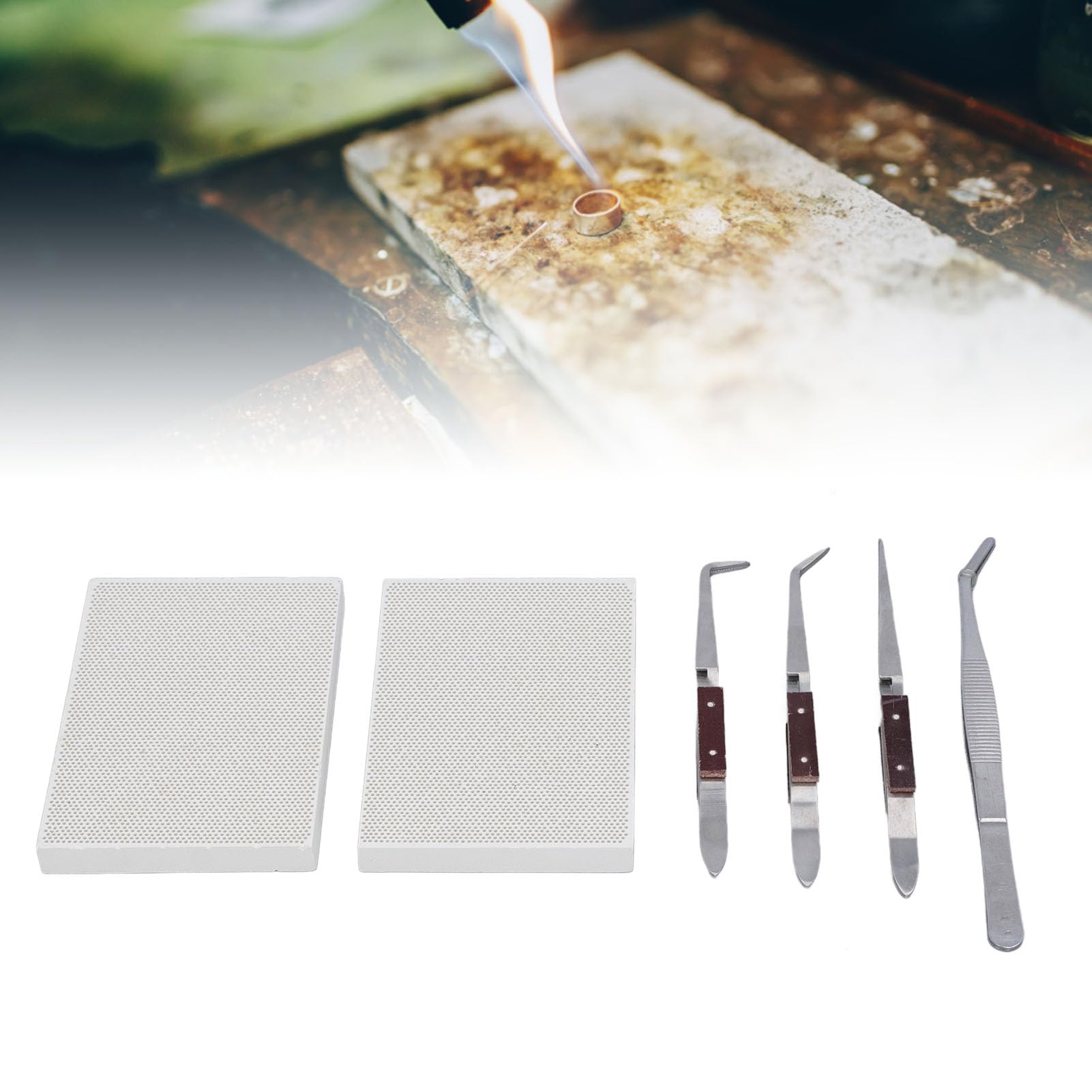 LJZP 9-teiliges Schmuck-Löt-Set - Mit Keramikblöcken, Pinzetten, Kupferzange & Aufbewahrungstaschen