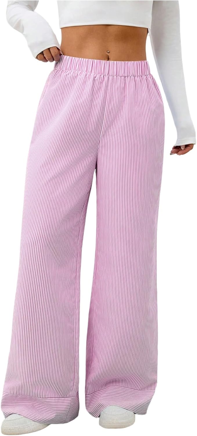 SweatyRocks Women's Y2K Striped Wide Leg Lounge Pants Casual High Waist Trousers Pinstripe Pants Trendy 2025 - Image 3
