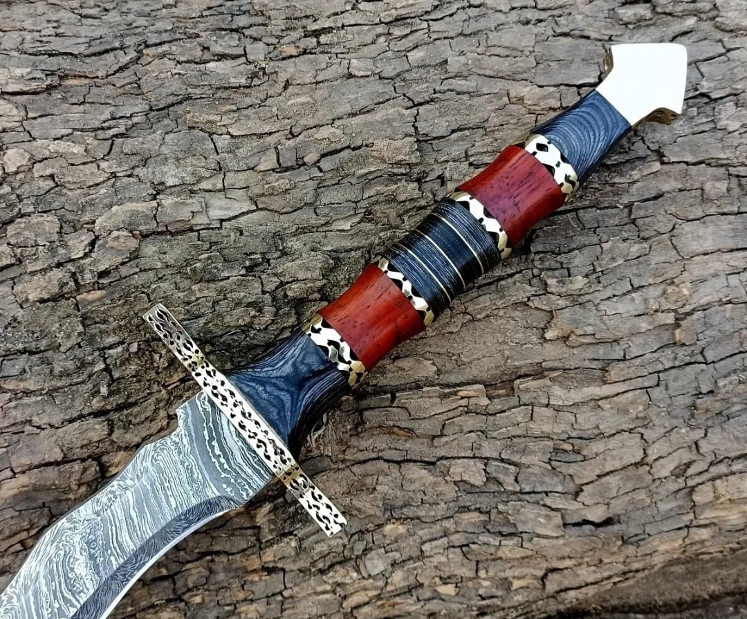 Empire - 35 Inch Long - Sharpe Edges - Handmade Damascus Steel Double Edge Viking Sword With Sheath - Pakka Wood Grip - Hand Forged Hunting Sword
