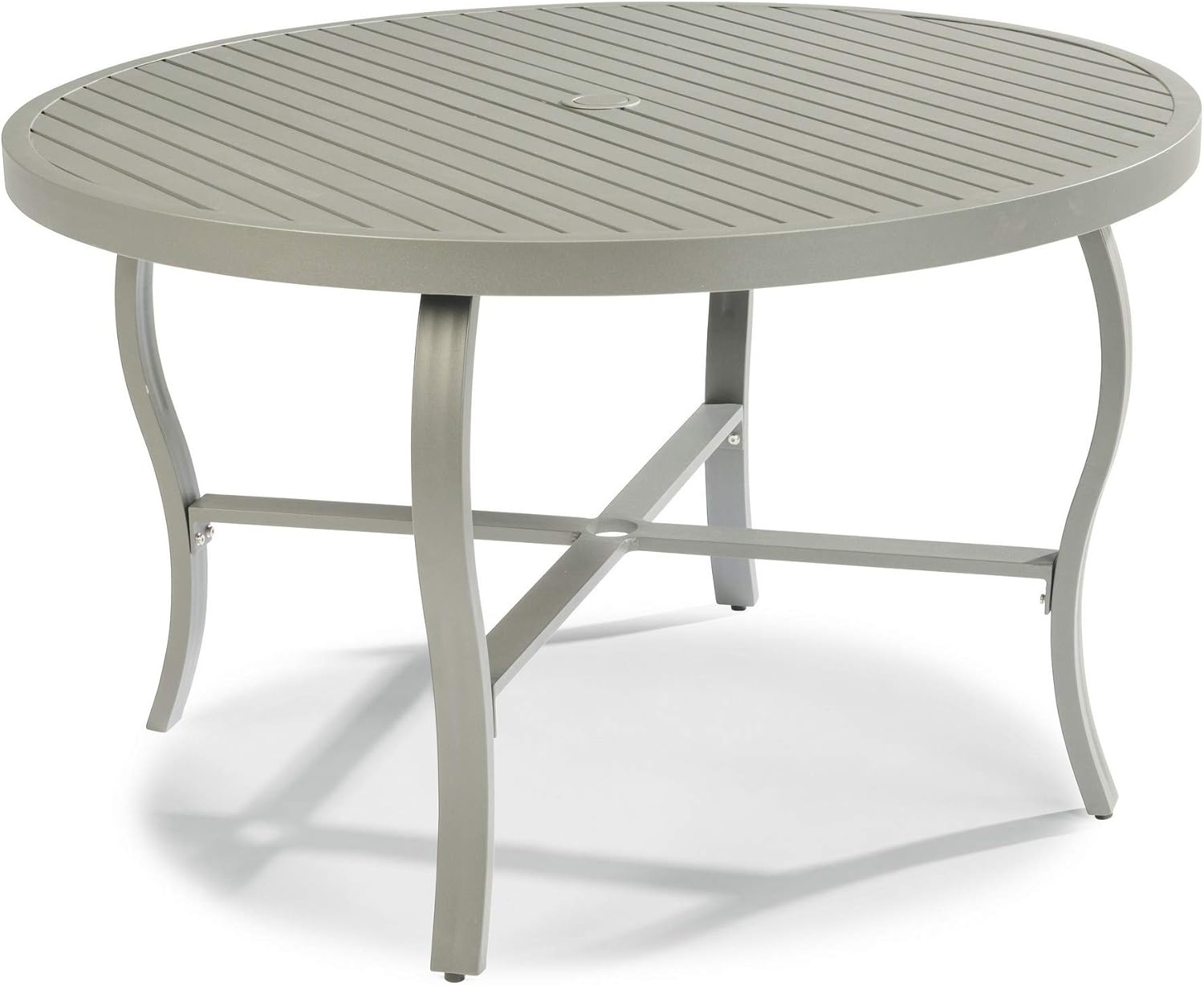 Homestyles Captiva 48" Outdoor Patio Dining Table for 4, Aluminum Round Table with Umbrella Hole for Deck Lawn Garden Backyard, Gray