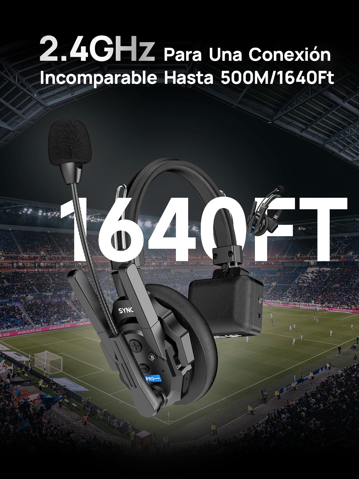 SYNCO Auriculares de Intercomunicación Inalámbricos, XTALK XPRO2 2.4GHz 24H 500M Auriculares Sistema de Comunicación Dúplex Completo para 2 Personas