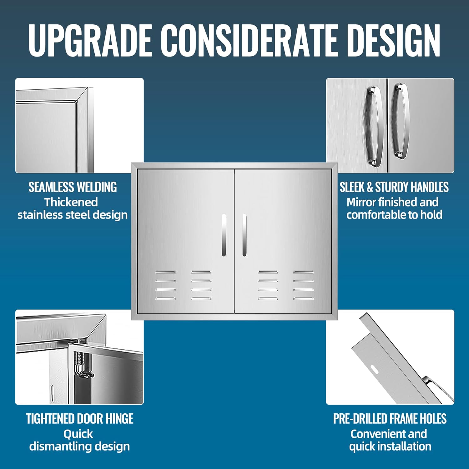 Outdoor Kitchen Doors with Vents - 30W x 21H Inch - 304 Stainless Steel BBQ Access Door with Detachable Handles for Outdoor Grill Cabinet,BBQ Island