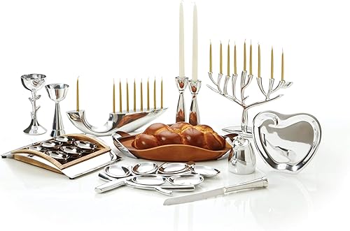 Miniatura 3 de Nambe Menorá Illume, menorá de Hanukkah, portavelas, menorás decorativas para Janucá, 9 ramas, hechas de aleación de metal, 14 pulgadas, diseñado