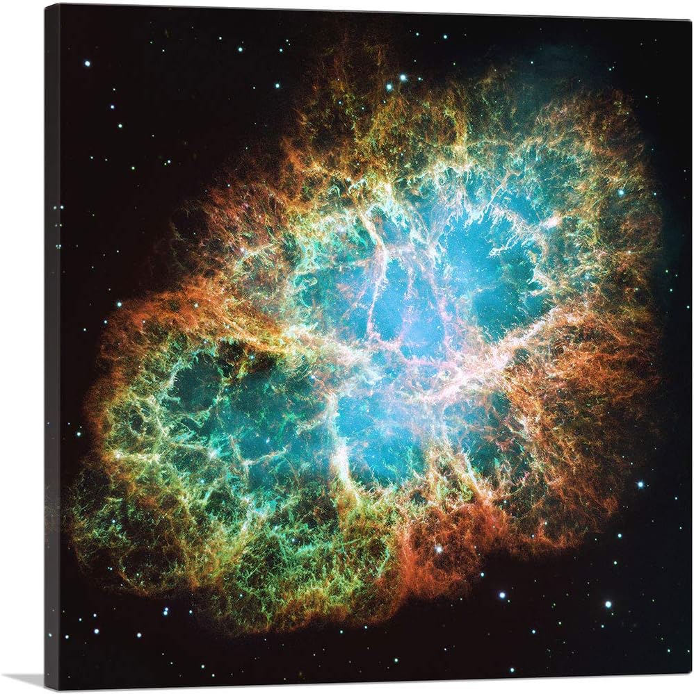 ARTCANVAS Crab Nebula Vivid Detail Hubble Telescope NASA Photograph Canvas Art Print Stretched Framed Painting Picture Poster Giclee Wall Decor - 36" x 36" (0.75" Deep)
