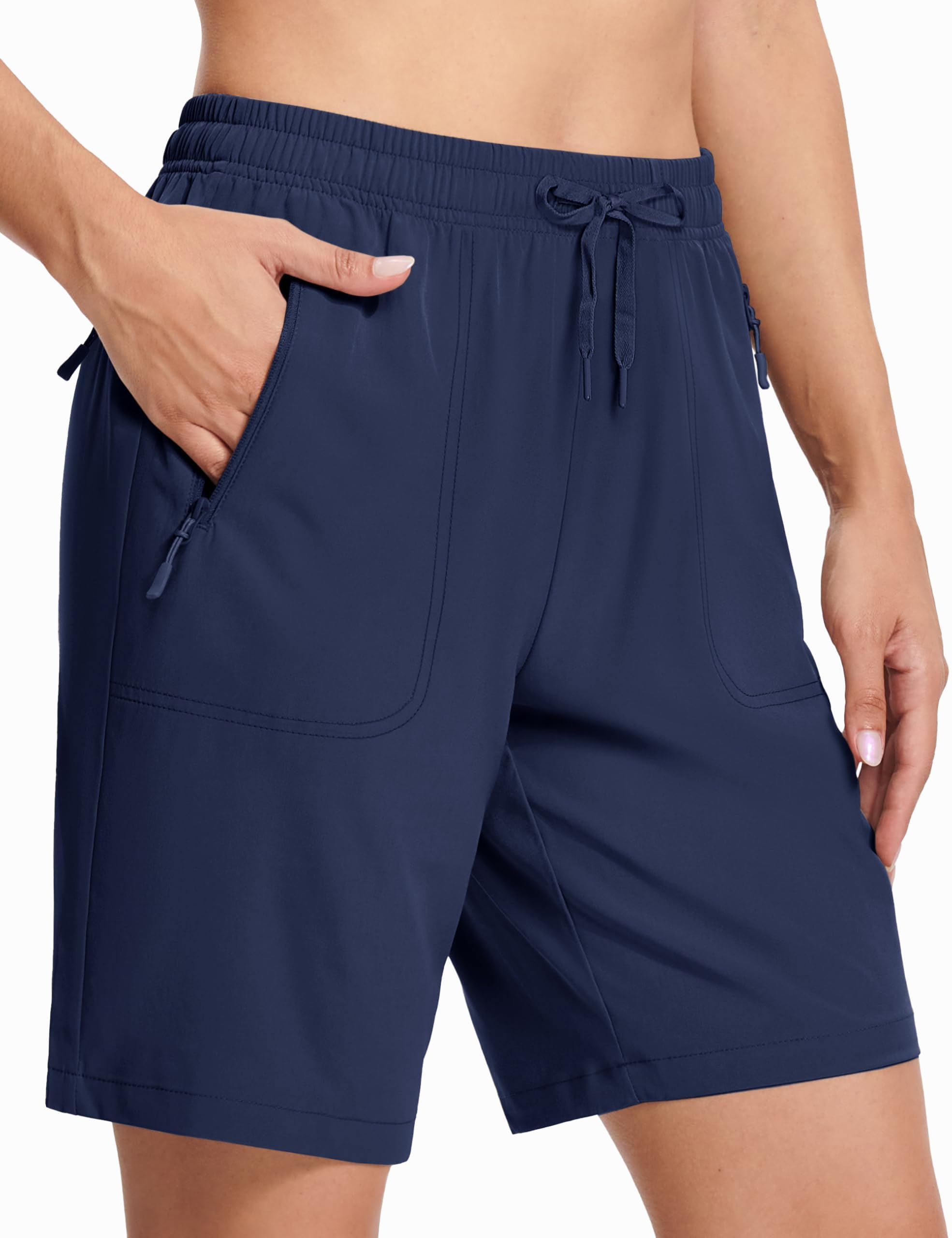 MAGCOMSEN Women's Hiking Shorts Lightweight Quick Dry 8" Golf Athletic Workout Shorts 3 Zipper Pockets Water Resistant