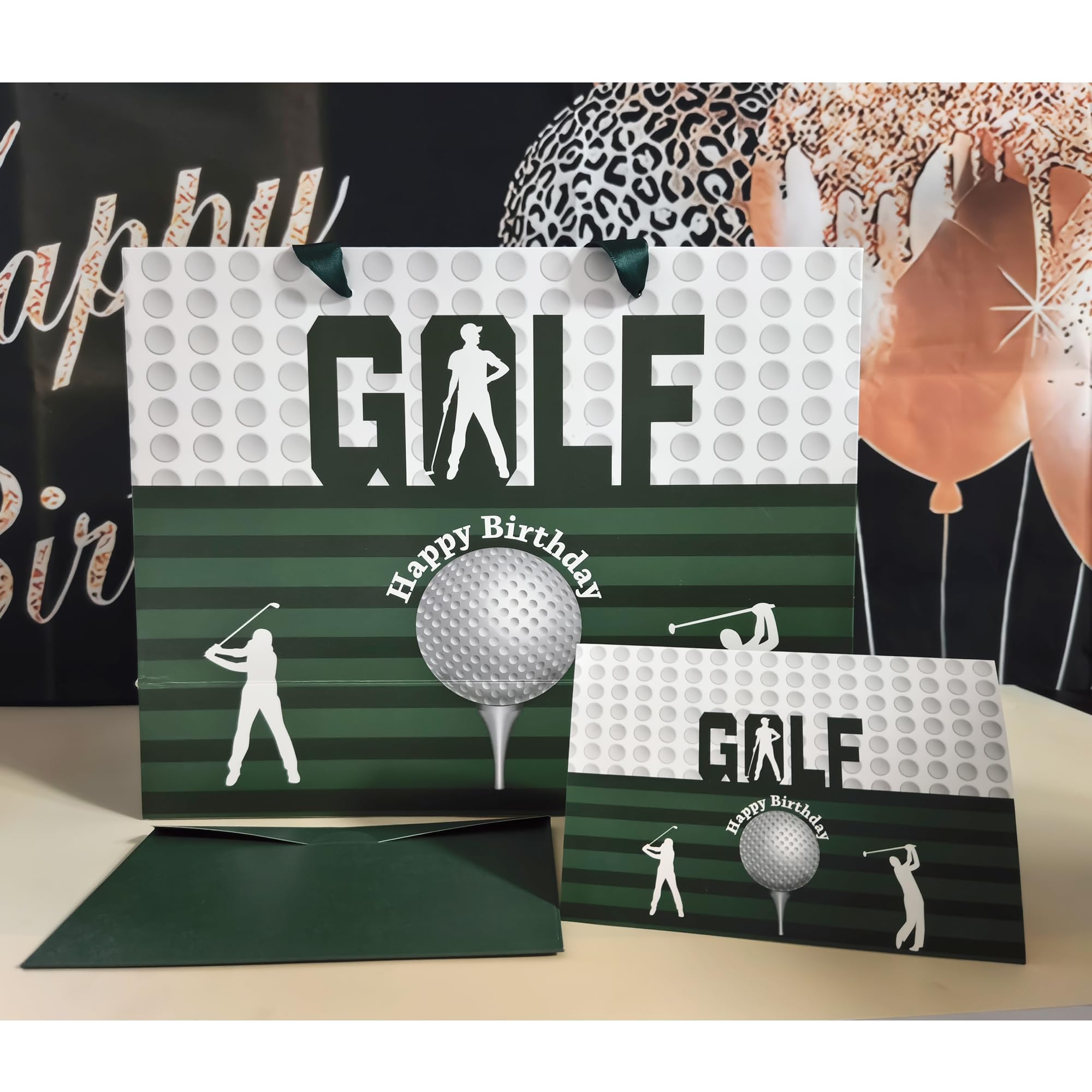 Sumerk 13" Golf Birthday Gift Bag with Tissue Papers and Greeting Card, Envelope and Stickers - Golf Theme Birthday Gifts Wrapping Bag for Men and Women