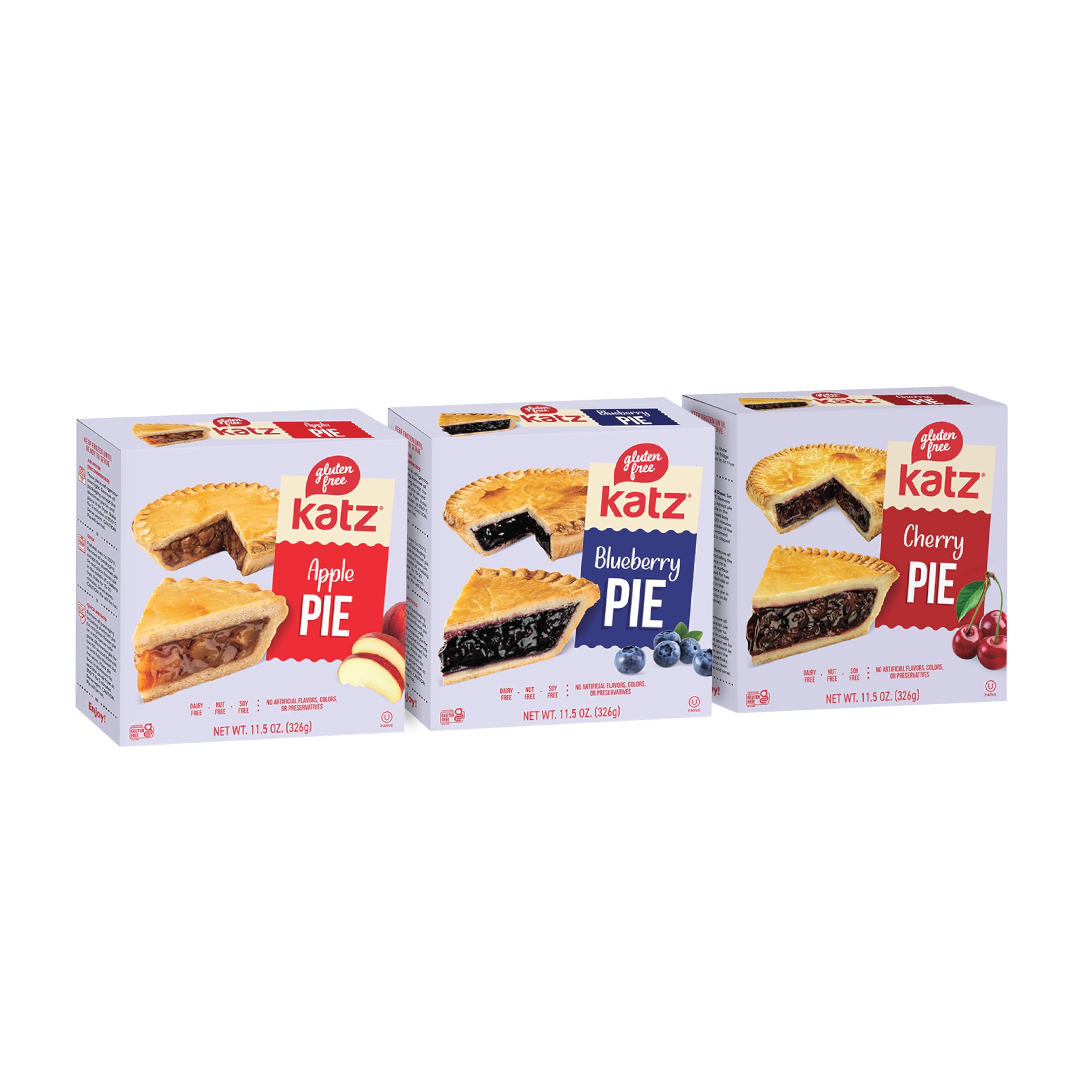 Katz Gluten Free Personal Pie Variety Pack. Apple, Blueberry, and Cherry. Free of Dairy, Soy, Tree Nuts and Peanuts, Kosher (3pk)