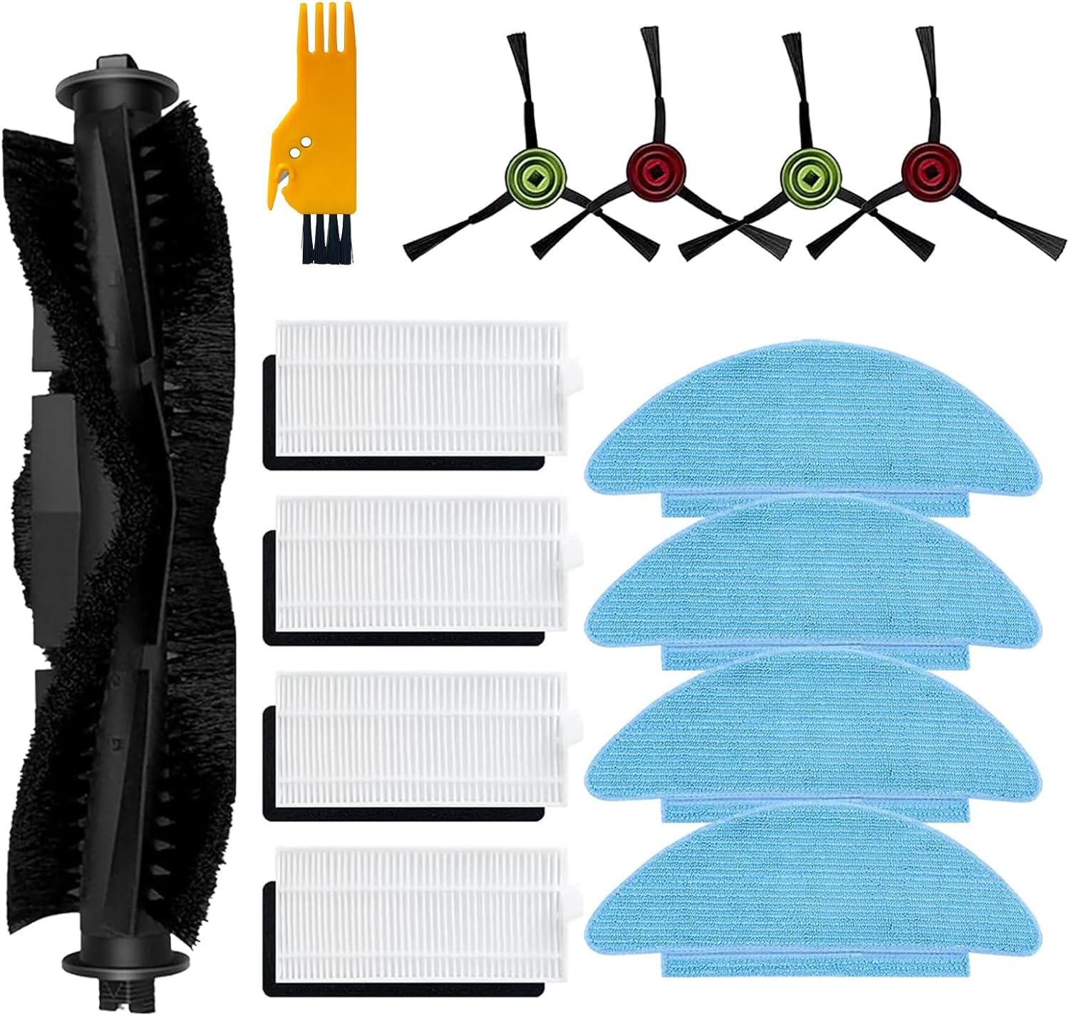 14 Pcs Accessories Kit for Lubluelu SG60 SL60D SL61 for Tikom L8000/L8000 Pro/L9000/L9000 Pro for Laresar L6 Nex for HONITURE Q6 SE, 1 Main Brush, 4 Side Brush, 4 Filters 4 Mop Pads, 1 Cleaning Brush