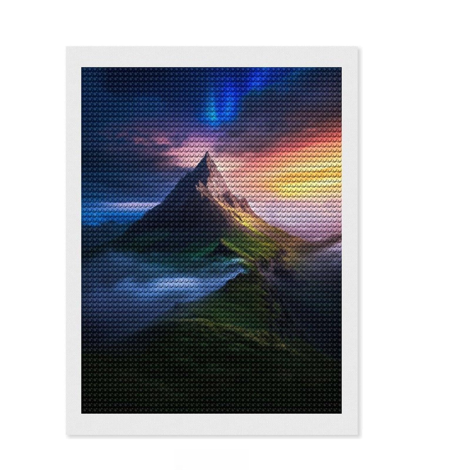 Junmoney Mountain Peak Sunset Diamond Style Art Kit 12"x16", Bedroom Decor, Festive Craft Gift, Farmhouse Decor, Holiday Gift Idea