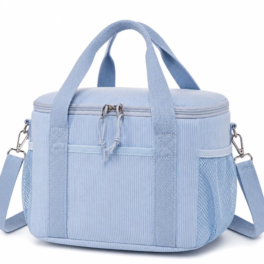 LOIDOU Borsa termica per il pranzo, per donne e uomini, in velluto a coste, a prova di perdite, riutilizzabile, con tracolla regolabile, per lavoro, ufficio, spiaggia, picnic (blu)