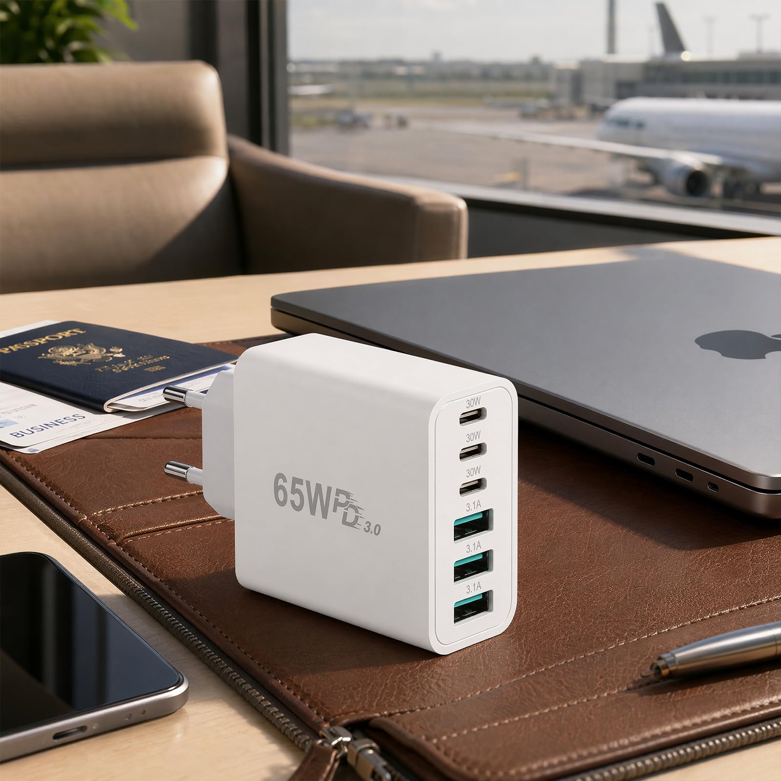 TNSLAND ładowarka USB C 65W, wieloportowe ładowarka USB 6 portów, ładowarka USB C szybka, wielokrotne gniazdo USB C z systemem ochronnym, adapter ładowania do iPhone, Samsung, tablet, laptop, biały
