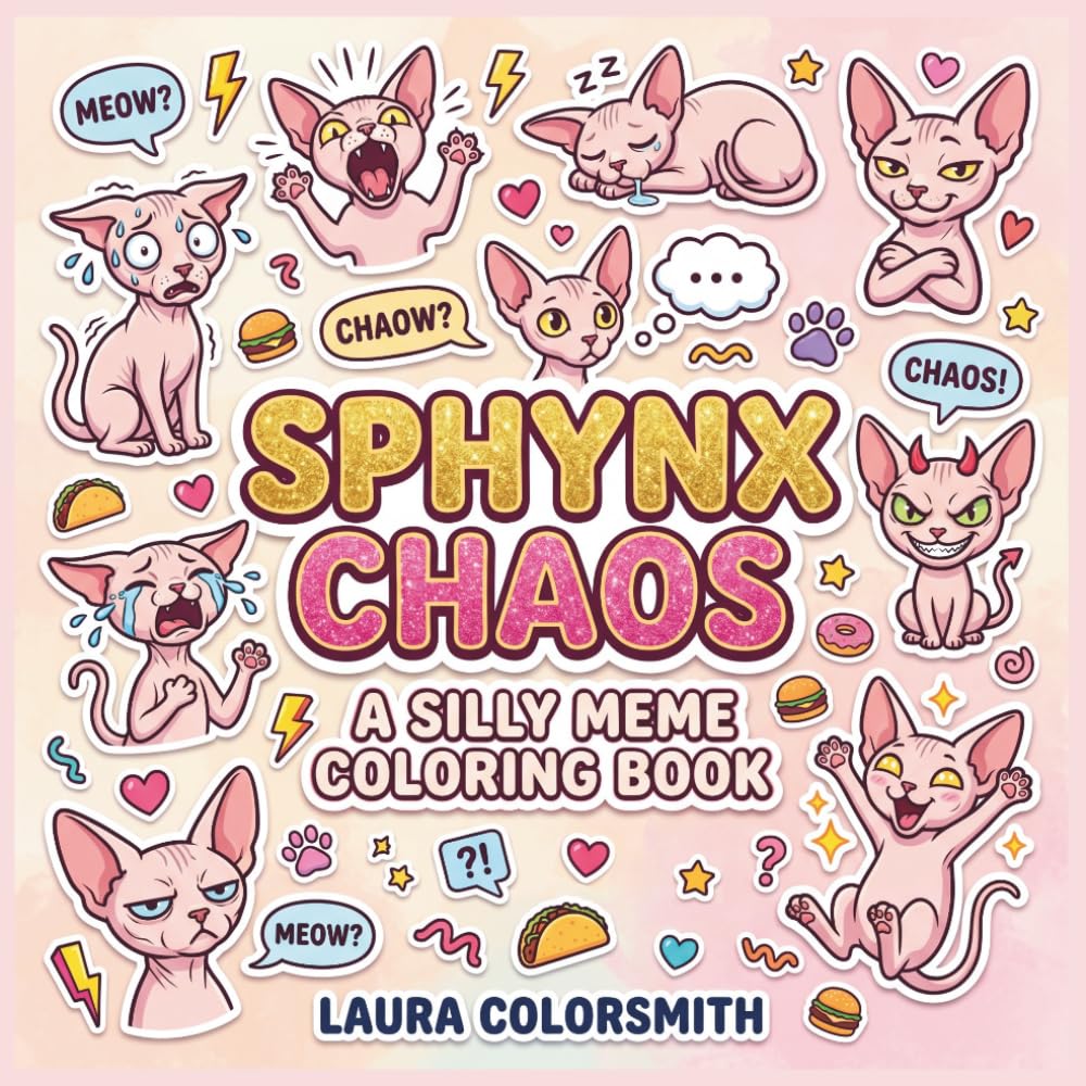 Sphynx Chaos - A Silly Meme Coloring Book: Sphynx Cat Coloring Book for Kids & Adults – Funny, Cute Hairless Cats for Relaxation and Creative Fun