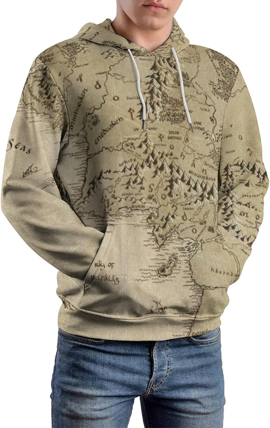 Bagea-Ka Middle Earth Map Gray Pattern Unisex Hoodie Sweatshirt Pullover with Pockets 3D Print for Men Women