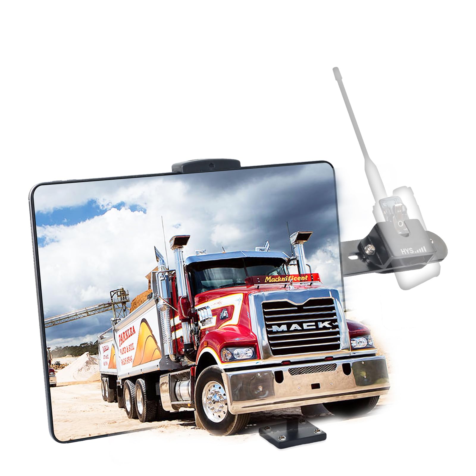 HYS Supporto da auto resistente per tablet da 5 a 13 pollici, iPad, Samsung Galaxy Tab, GPS, universale, portatile, radio CB e microfono, per scrivania, auto, parete, camion, veicoli commerciali