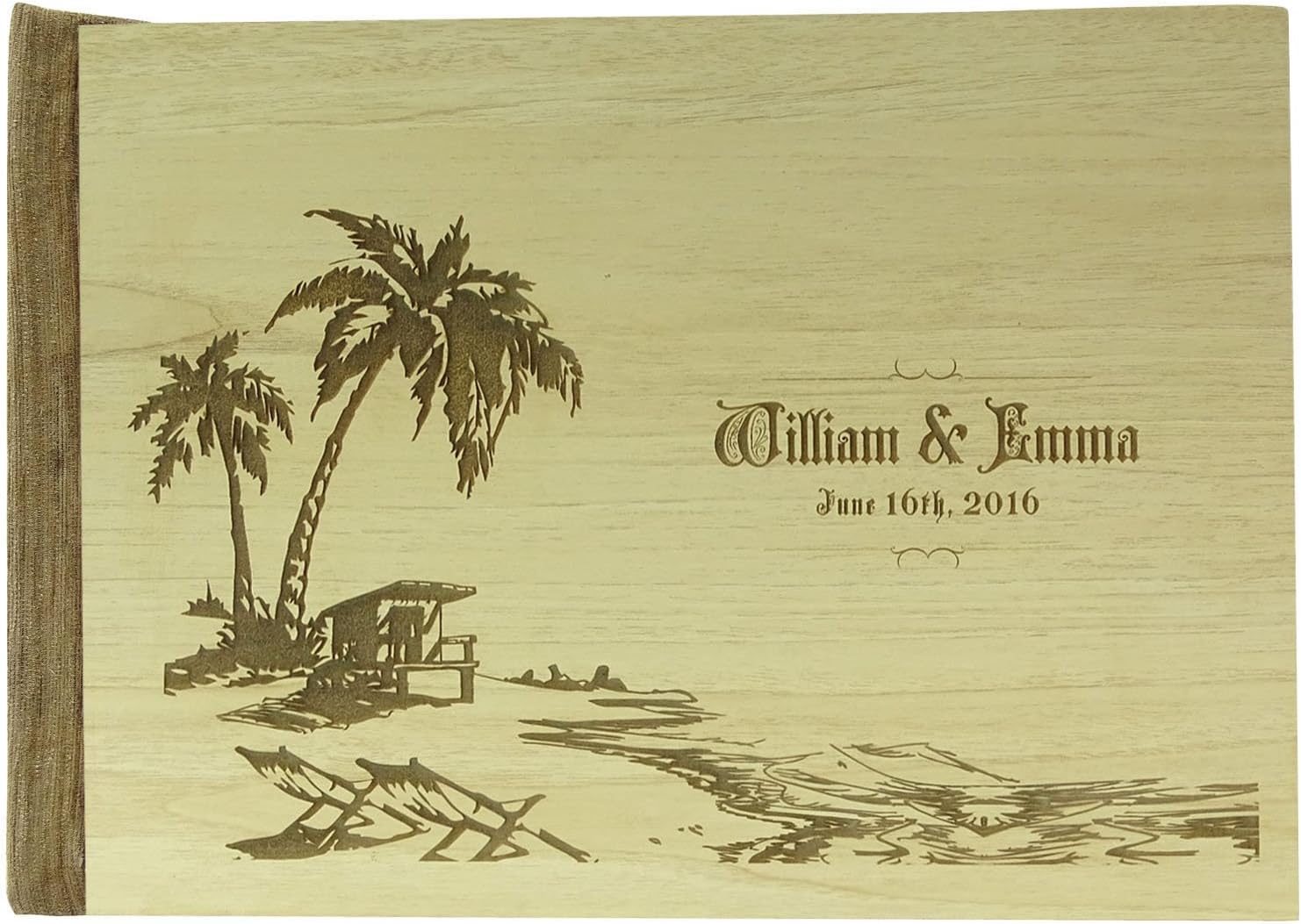 Wood Engraved Bride & Groom Advice Guestbook Personalized Rustic Wedding Guest Book - 50 Pages