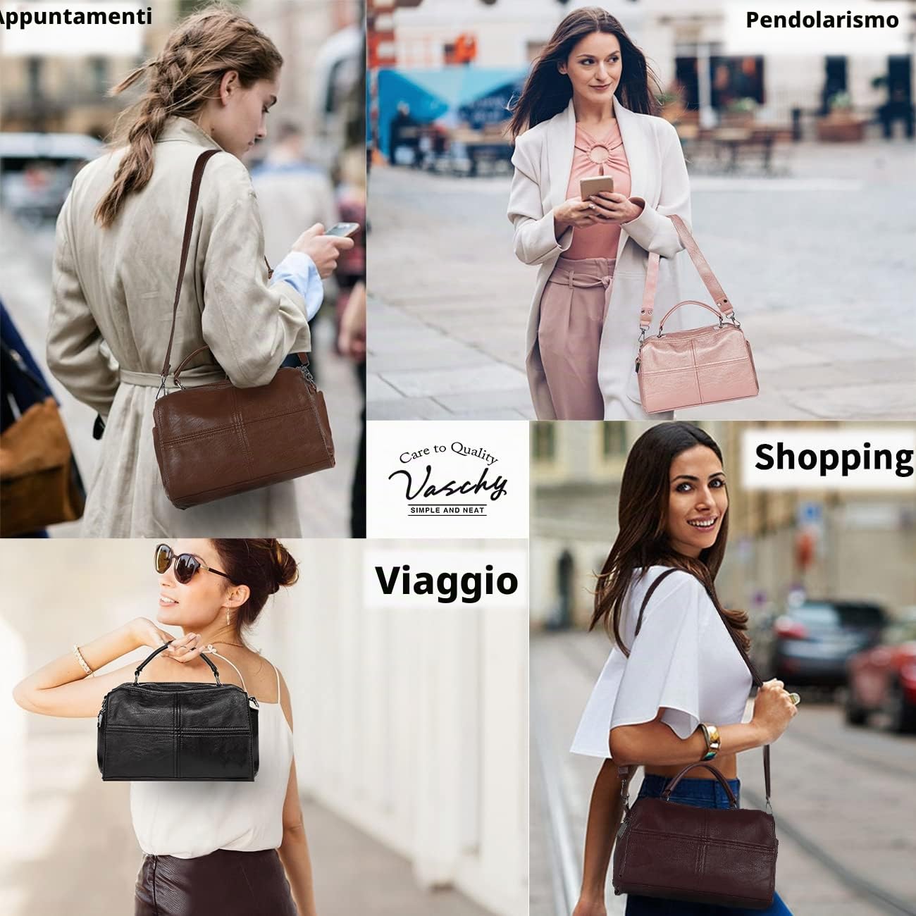 VASCHY Borse Donna a Tracolla Borse Spalla Pelle Borse a Mano Donne Borsetta Moda Borse Tote con Manico Superiore