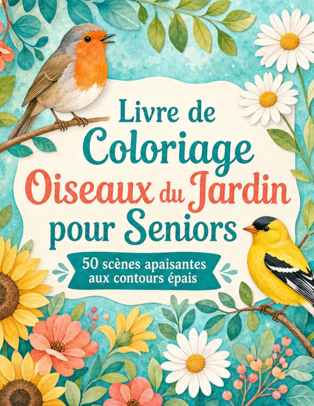 Livre de Coloriage Oiseaux du Jardin pour Seniors: Activité relaxante avec fleurs mangeoires et scènes naturelles simples
