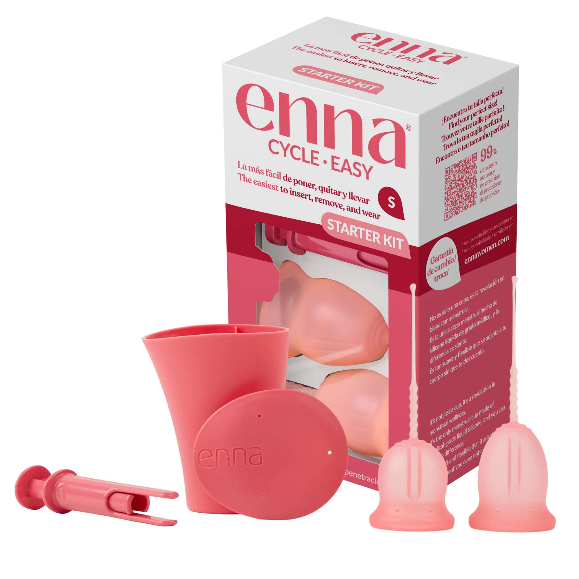 ENNA CYCLE EASY Starter Kit - Taglia S + Taglia S short - 2 coppette mestruali + contenitore di sterilizzazione + applicatore
