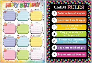 Happy Birthday Chart and Class Rules Chart Poster for Classroom Decorations Teaching Charts for Bulletin Board Decorations Back to School Teacher Supplies