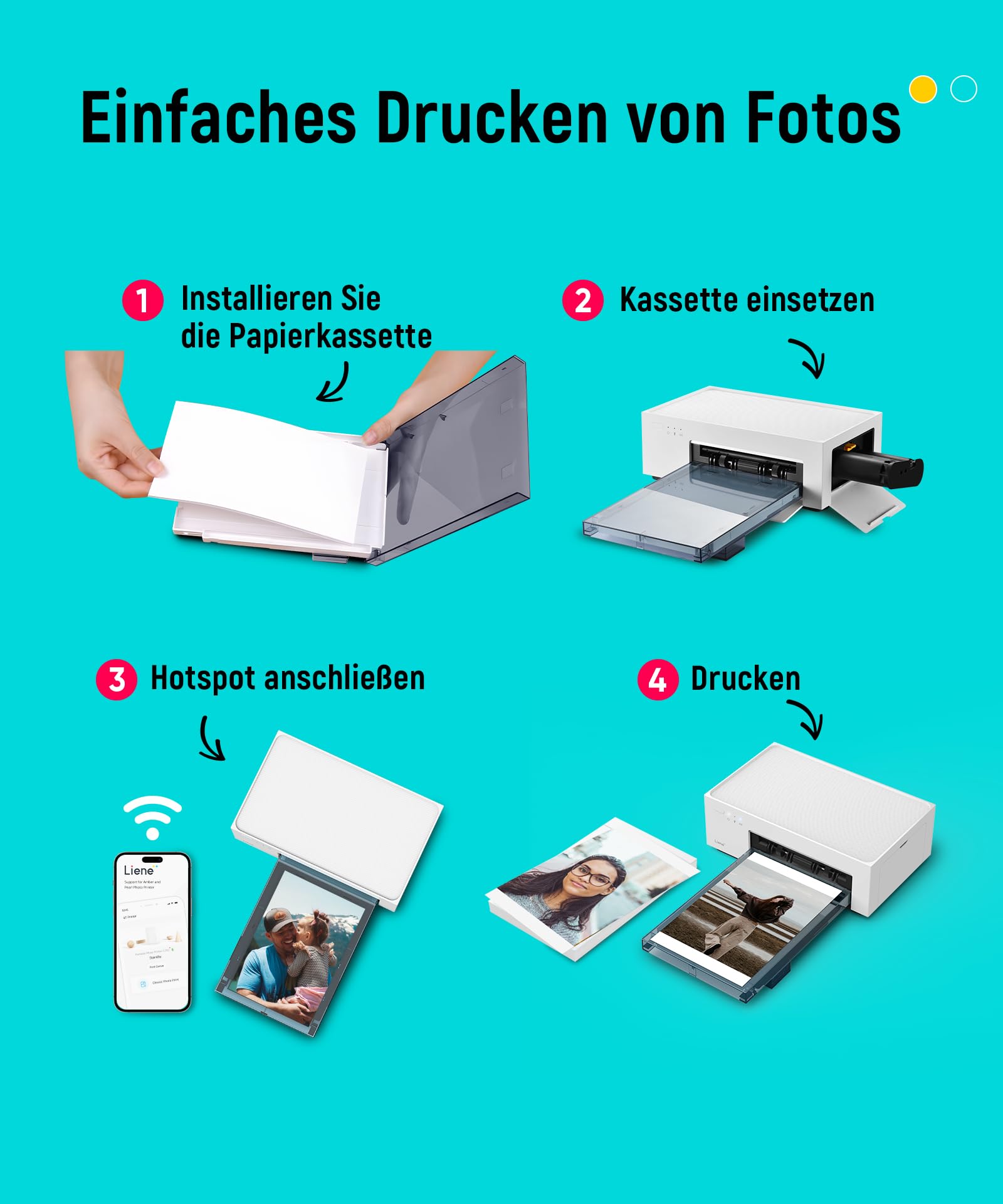 Liene Fotodrucker für Smartphone 10x15 cm WiFi 300DPI Farbsublimation Portable