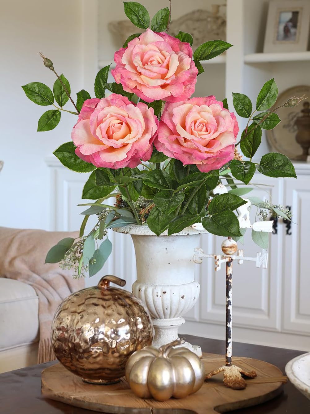 Hollyone 3Pcs Light Pink Roses Artificial Flowers Bouquets 26.3" Fake Flower Arrangements Silk Flowers Rose with Long Stem Floral Branch Faux Roses Flowers for DIY Table Centerpieces Home Decor - Image 7