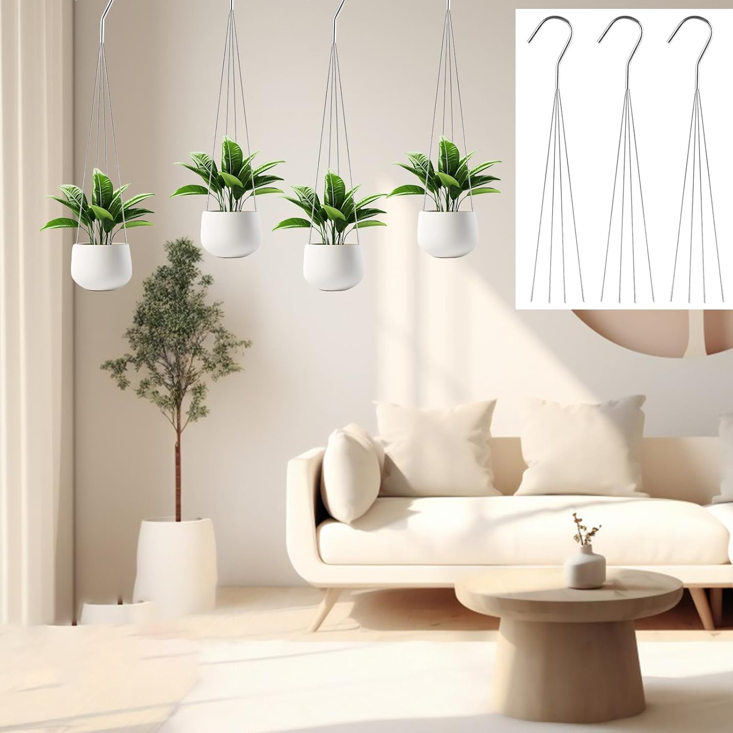 24 Pack 24" 4 Wire Steel Hook Hanger, Pot Hangers for Plants, Wire Plant Hangers for Hanging Baskets, Plant Hanger for Indoor Outdoor Patio Garden Succulents Planters for Home Garden Decor