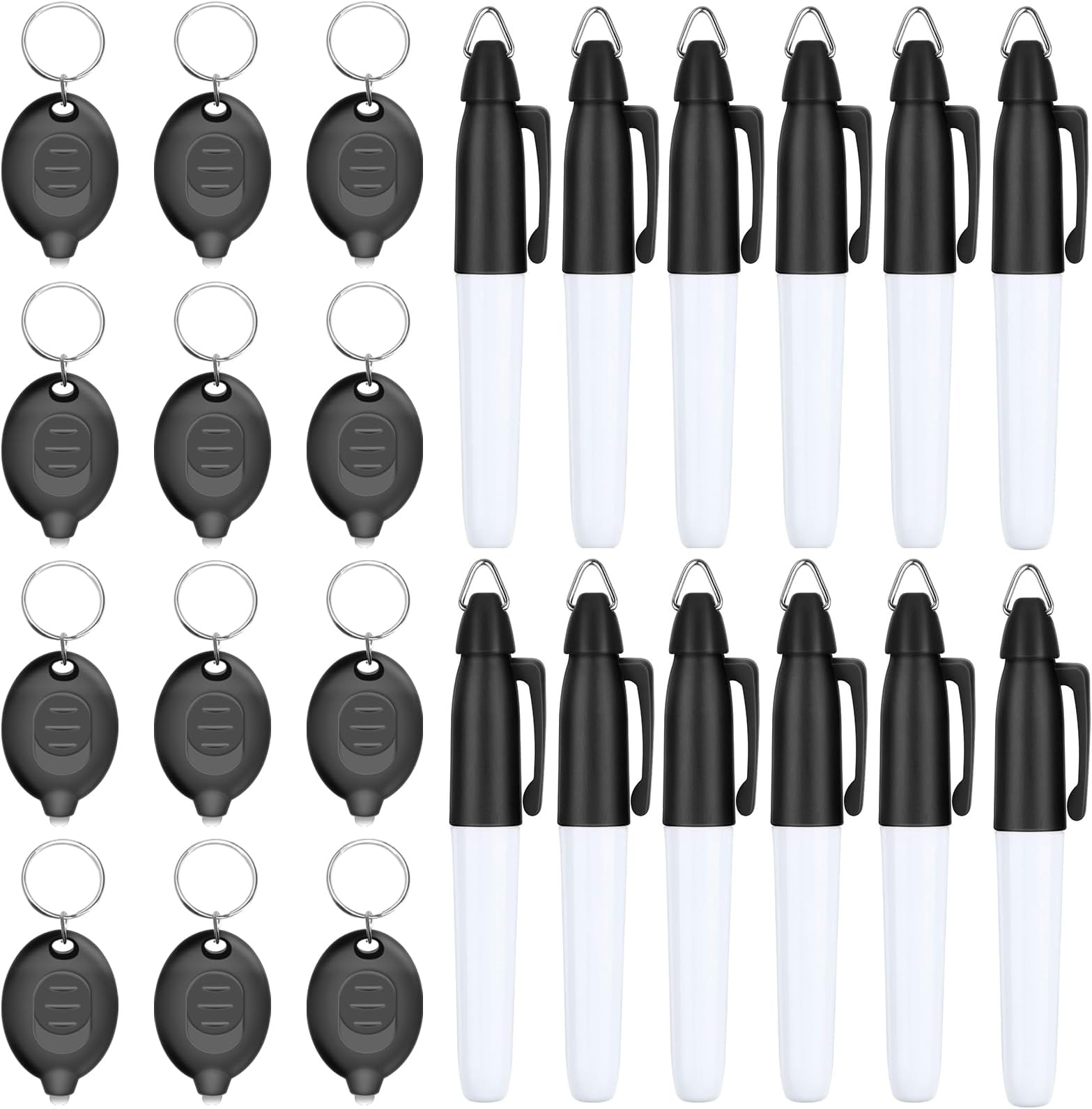 Daemson Mini LED Keychain Flashlights & Permanent Marker Pens, Badge Lights for Nurses 12 Lumen Battery Powered, Badge Reel Pen for Nurses Doctor Office Outdoor Gift (12PCS)