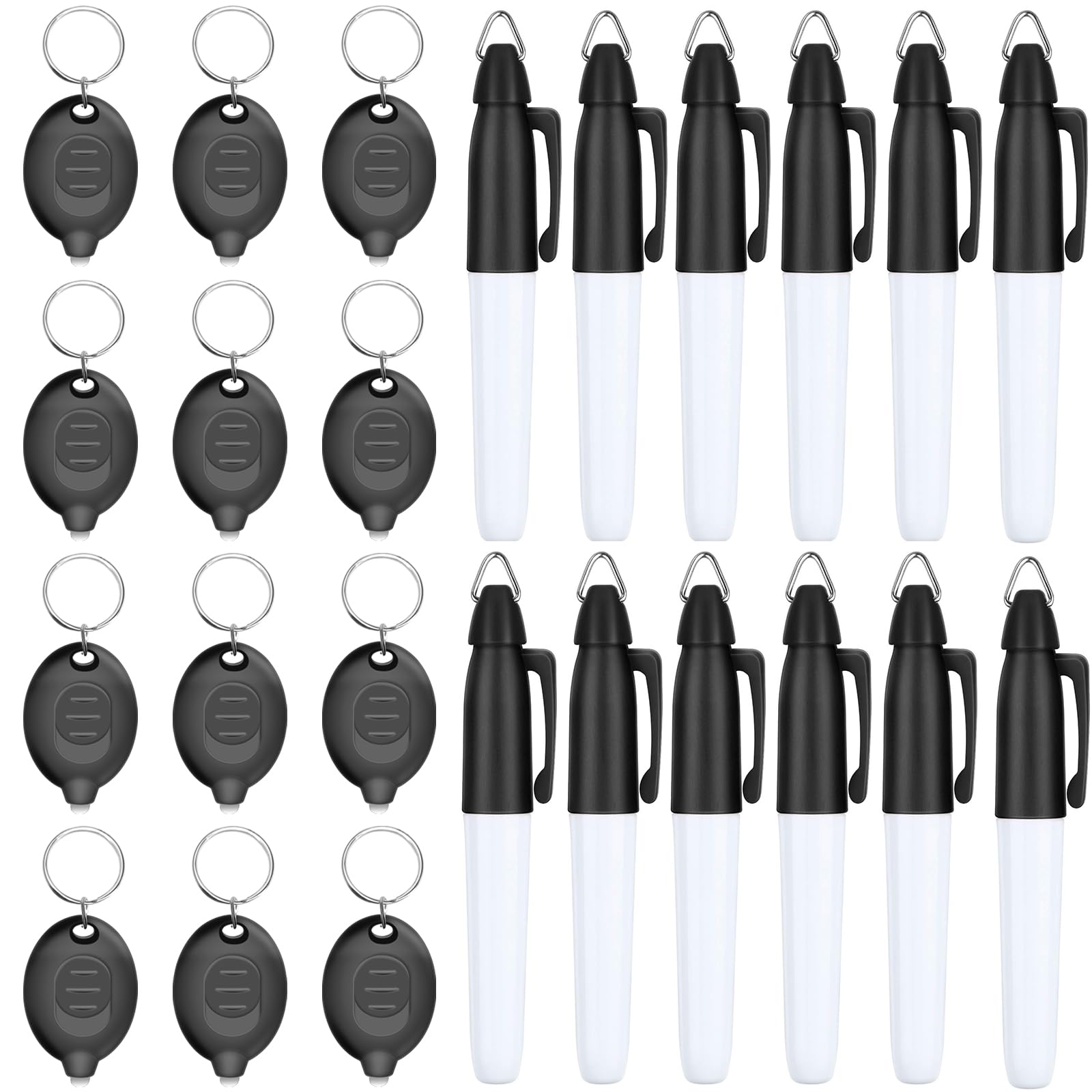 Daemson Mini LED Keychain Flashlights & Permanent Marker Pens, Badge Lights for Nurses 12 Lumen Battery Powered, Badge Reel Pen for Nurses Doctor Office Outdoor Gift (12PCS)