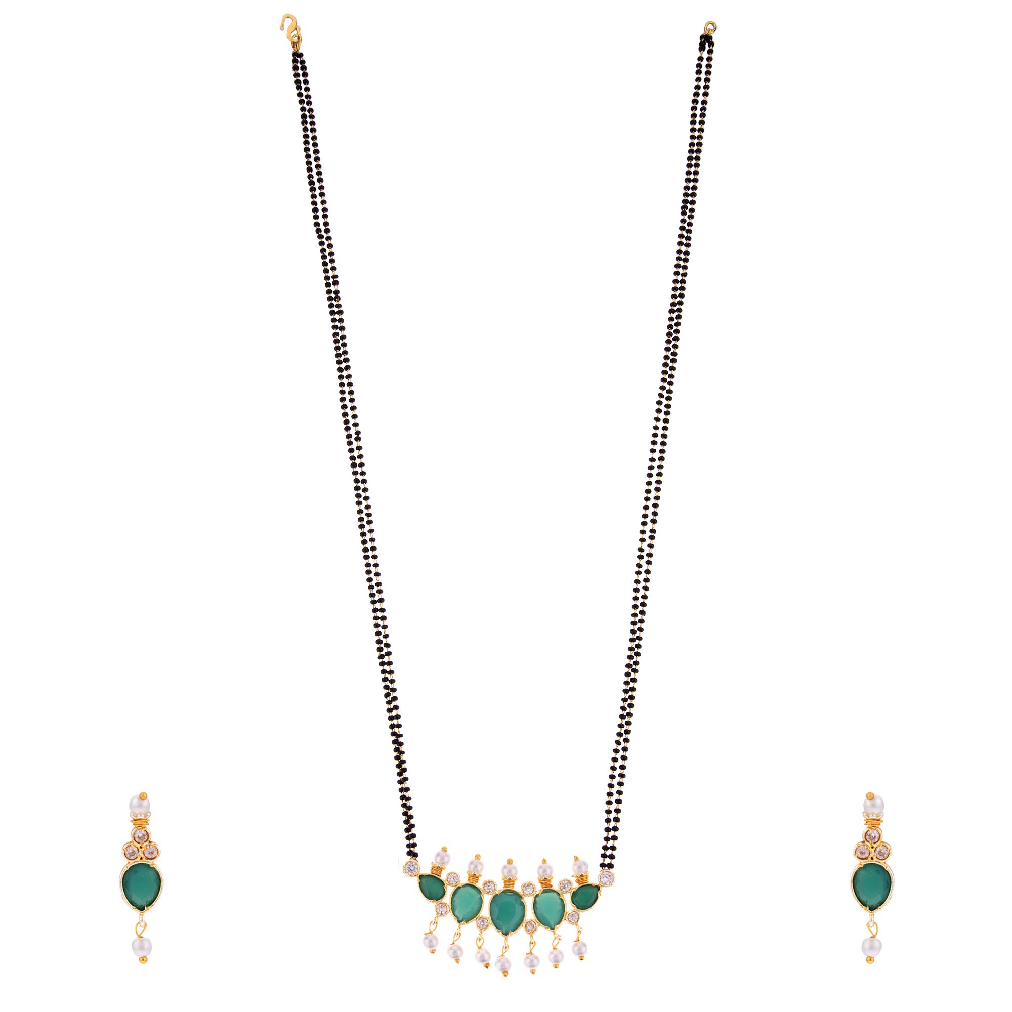 EfulgenzMangalsutra Indian Traditional Crystal Rhinstone Kundan Gold Plated Pendant Necklace Earring Jewellery Set