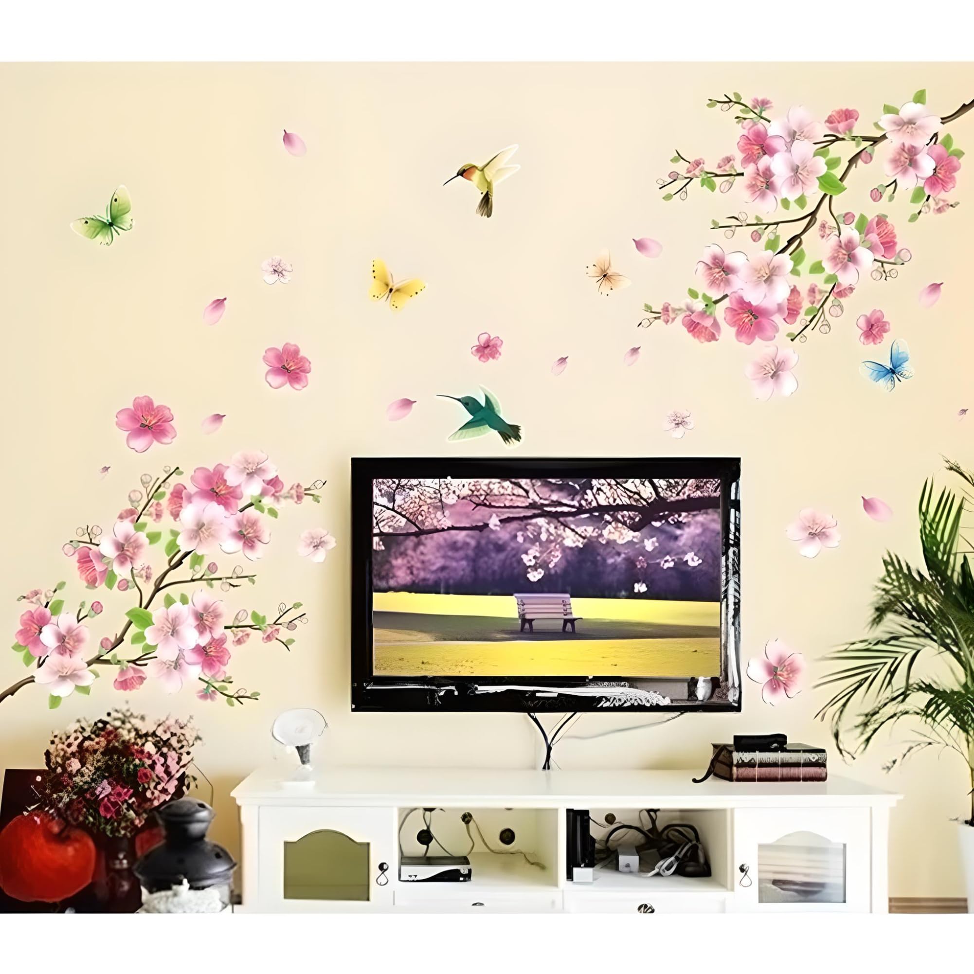 JAAMSO ROYALS Pink Flower Birds Wall Stickers for Living Room Flowers, Floral Wall Stickers, Flower Sticker, Nature Wall Stickers, Garden Stickers for Walls of Home (90CM X 60CM) (B07MW8K6KN) Amazon Price History, Amazon Price Tracker