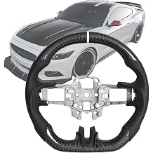 Carbon Fiber Steering Wheel for Mustang 2015-2017, D-Shape Flat Bottom White Positioning Line White Hand Stitching Steering Wheel for Mustang EcoBoost/GT/V6 and Shelby GT350/GT350R