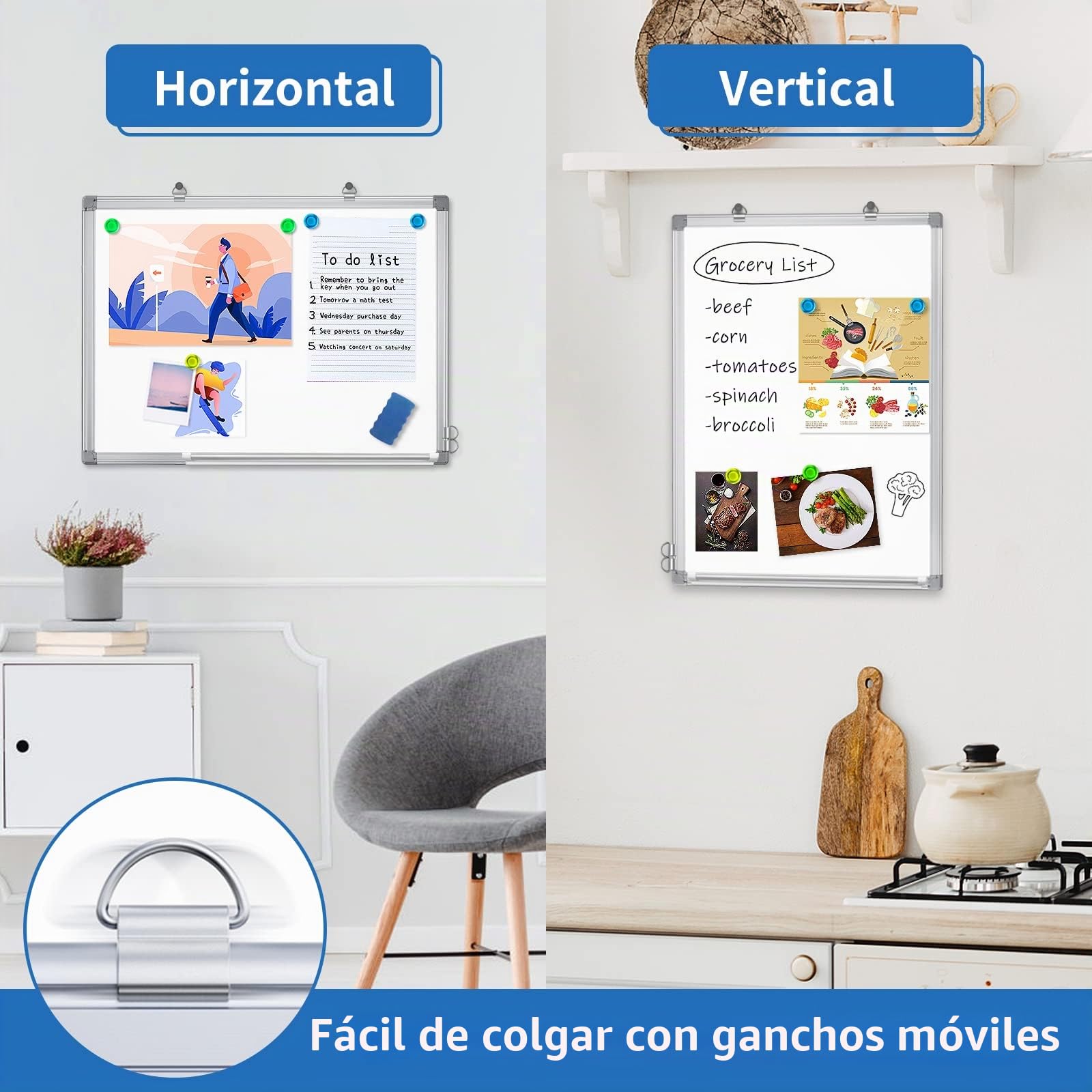 maxtek Pizarra blanca magnética 75 x 50 cm para pared, marco de aluminio, ligera con bandeja para bolígrafos, pizarra de borrado en seco para casa, oficina, escuela