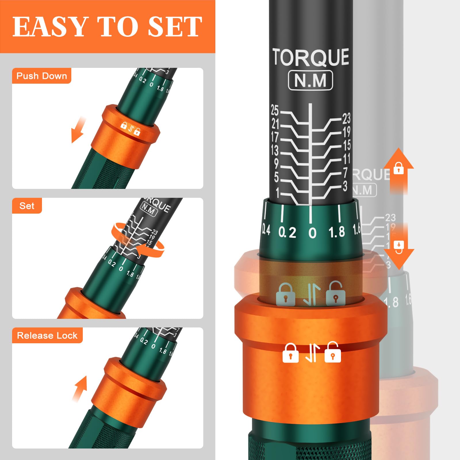 Klucze dynamometryczne do roweru 1/4", 1-25 Nm, 72 zęby, 29-częściowy zestaw małych kluczy dynamometrycznych z drążkiem przedłużającym, nasadkami, bitami, do naprawy motocykli, rowerów