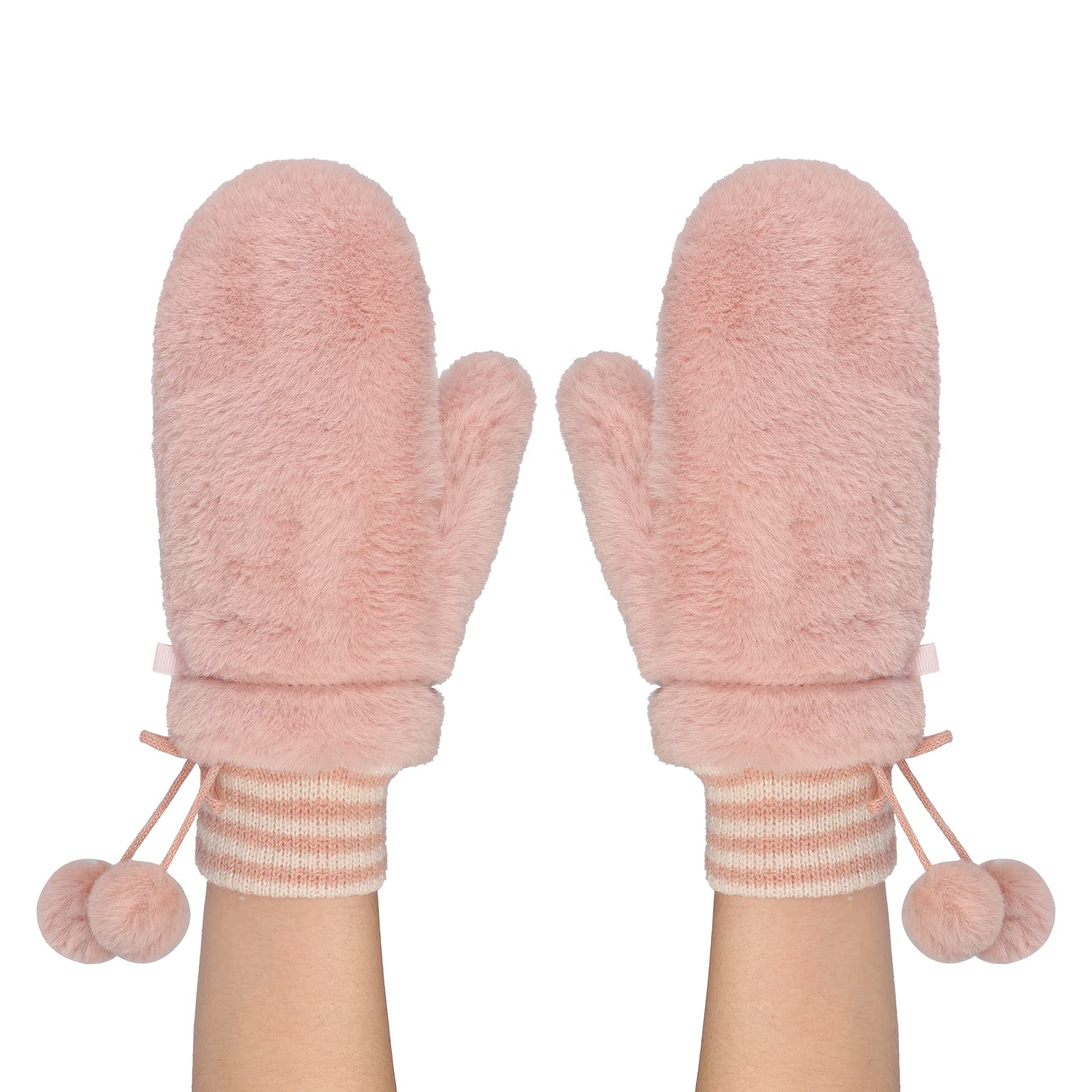 新品！ファー　ミンク付き　ポンポン ニット　手袋　 黒　ブルマリン Blumarine - 新品！ファー ミンク付き ポンポン ニット 手袋 黒