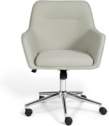 Miniatura 10 de Martha Stewart Rayna Silla giratoria de trabajo con brazos acampanados para oficina en casa en tela gris claro con marco de níquel pulido