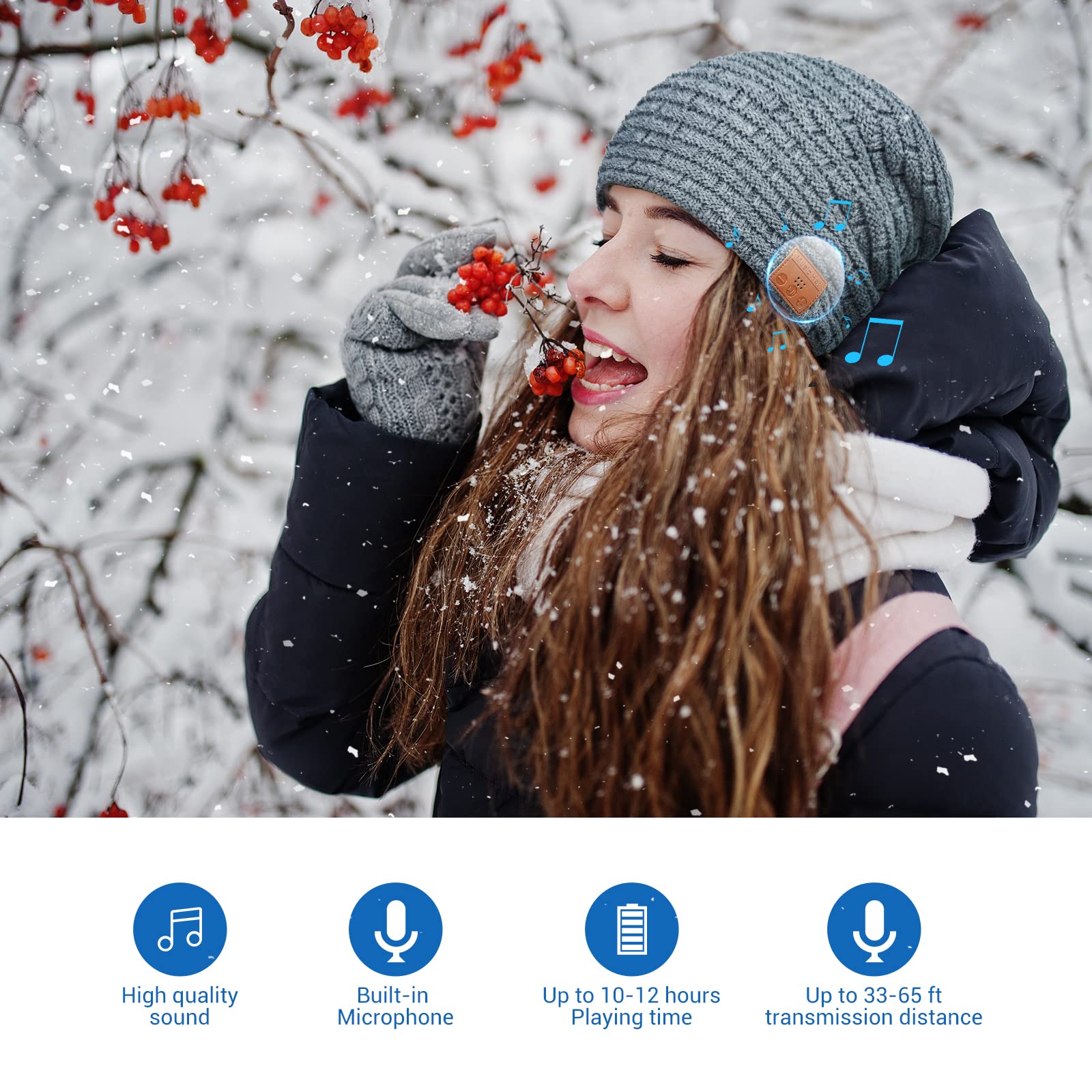 Regalo Uomo Donna Cappello Bluetooth Berretto Sci Regalo Natale Cappello Sportivi Uomo Musicale Bluetooth Lavorato a Maglia Berretto Cappello Invernali con Cuffie Stereo e Microfono Vivavoce