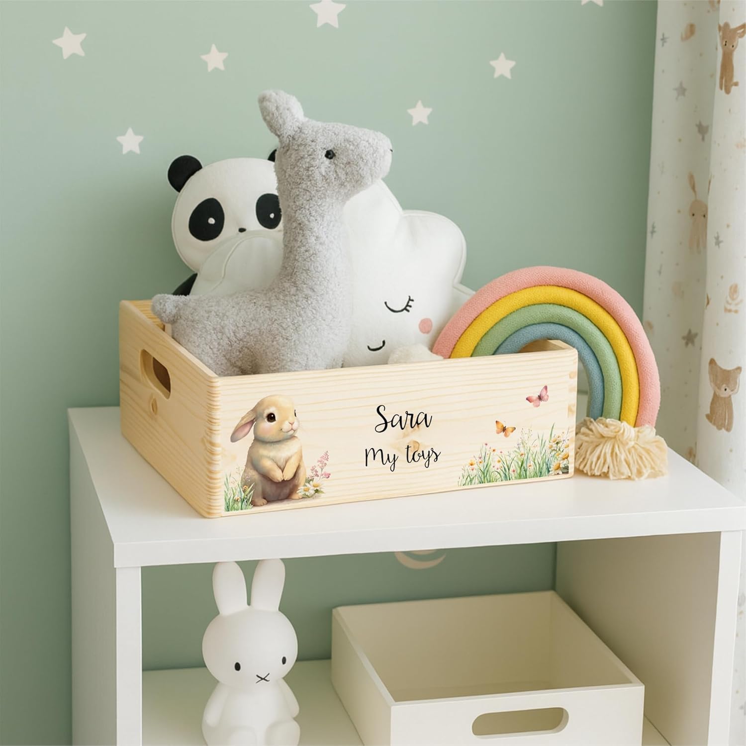 Personalized Wooden Crate Storage Box | 15.74x11.81x5.1in (+-0.5) | Hinged Lid Handles Engraving | Toy Box | Unpainted Gift Box Rough UNSANDED Keepsake Memory Souvenir