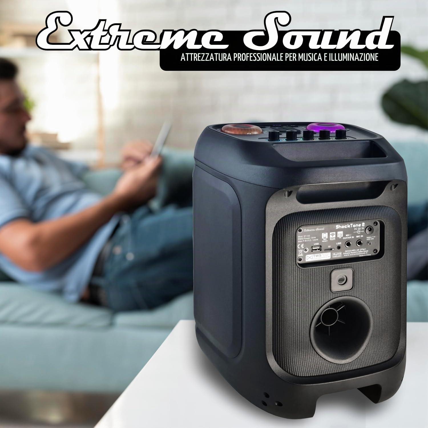 Extreme Sound Karaoke Professionale con 2 Microfoni Wireless, Cassa Bluetooth Portatile, Sistema Karaoke Completo per Adulti, Feste e Eventi Subwoofer 21 Cm.