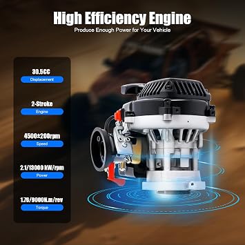 Rovan Motor Engine, 30.5CC 2-Stroke Gasoline Engine, 4 Bolts Air Cooled Engine Gasoline Engine, Heavy Duty Gasoline Motor Recoil Start Fit for HPI Baja 5B 5T King Motor LOSI FG Goped