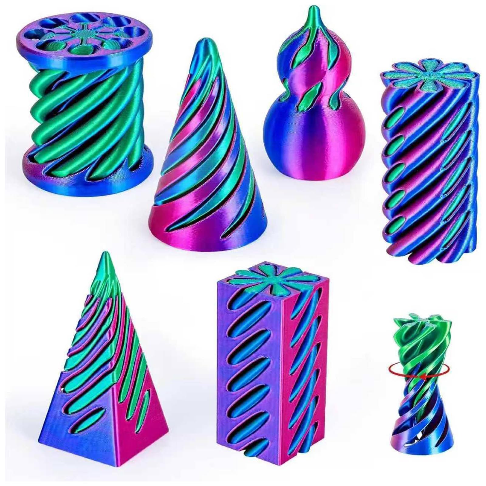 6 Pack Spiral Cone 3D Printed Fidget Toy Set, Impossible Pyramid Passthrough Toys for Stress Relief, Rainbow Spiral Fidgets Toys, Colorful Desk Decor Relaxing for Adults Teens Kids