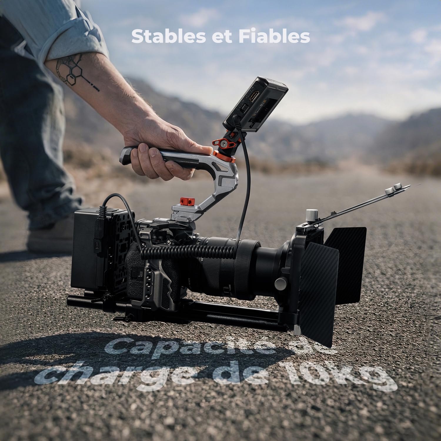 K&F CONCEPT Poignée Supérieure Métal avec Système Rail NATO et Arri 3/8"-16 Cold Shoe Vis 1/4" Capacité de Charge Jusqu'à 10 kg Ergonomique Solide pour Caméra Appareil Photo