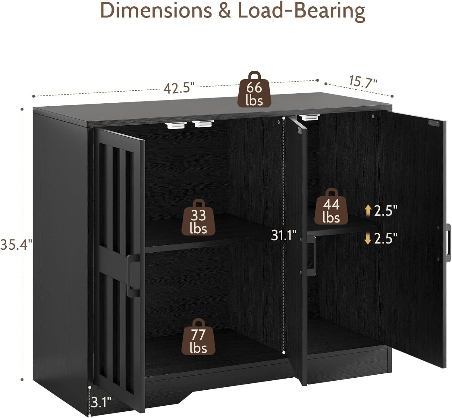 Modern Farmhouse Buffet Cabinet with Storage, 42" Large Sideboard Storage Cabinet with 3 Barn Doors, Coffee Wine Bar Cabinet Wood Table Credenza with Adjustable Shelf for Kitchen Dining Living Room