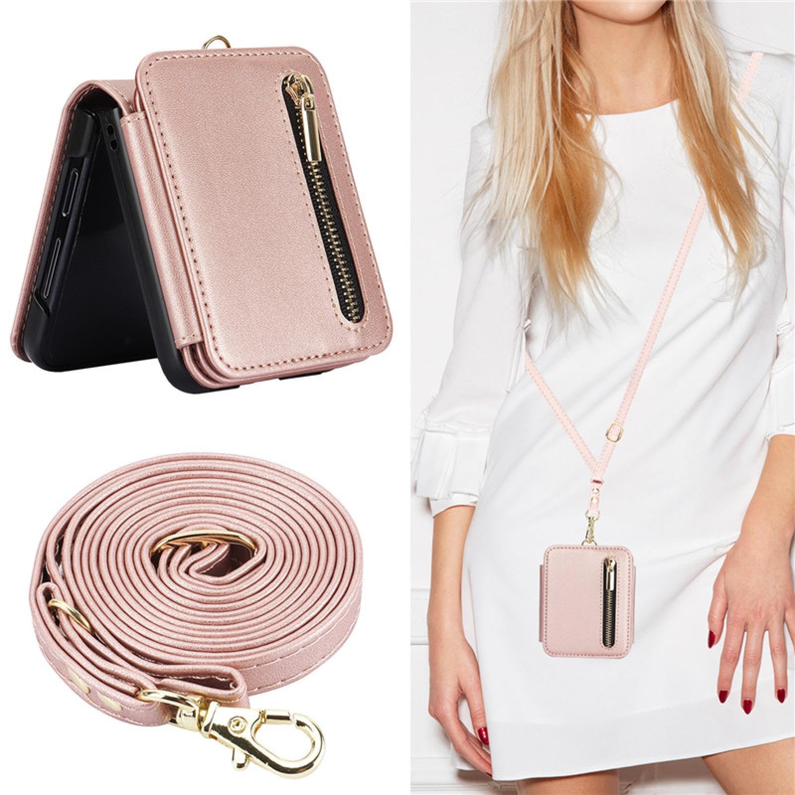 Do Samsung Z Flip 5 Crossbody Portfel Zamek Błyskawiczny Etui na Telefon Karty Smycz Portfel Uchwyt Pokrowiec (Do Samsung Z Flip 5/Głęboki Fiolet)