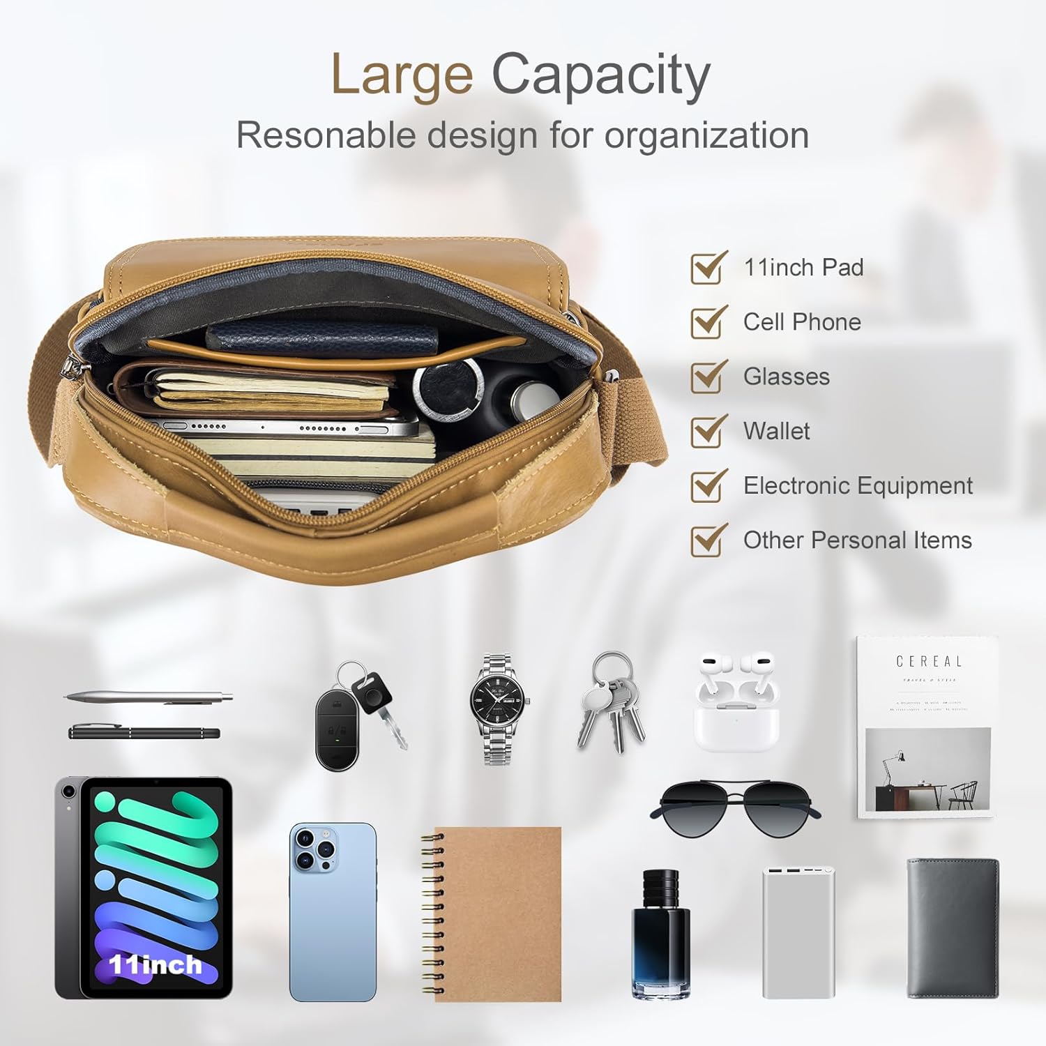 Men's Leather Crossbody Shoulder Bag - Messenger Satchel Travel Handbag - Image 2