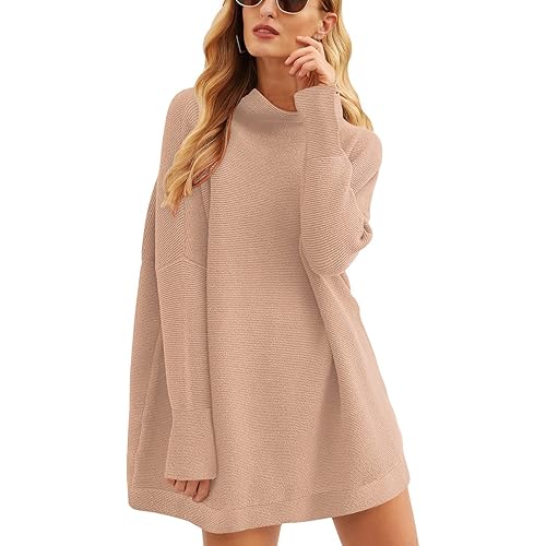 ANRABESS Women 2023 Trendy Casual Turtleneck Batwing Sleeve Slouchy Oversized Ribbed Knit Tunic Sweaters Pullover