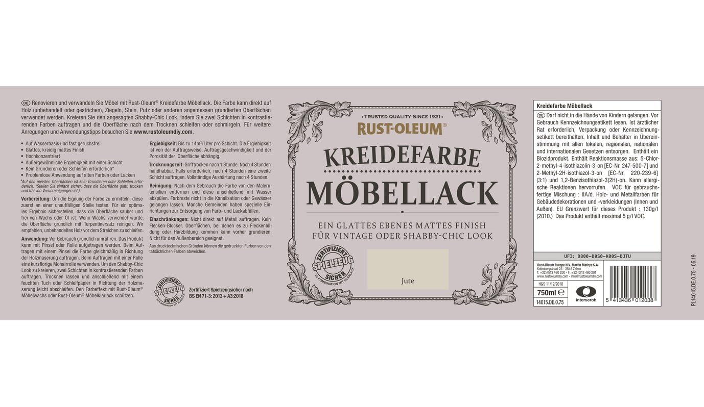 RUST-OLEUM 14015.DE.0.75 Kreidefarbe DOSE 750ml jute