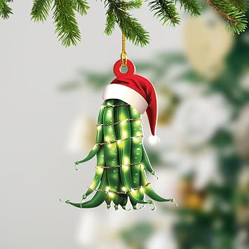 Green Bean 2D Flat Christmas Ornament, Kitchen Vegetable Holiday Tree Decor, Foodie Ornament Gift for Chef, Cook, Green Bean Lovers Gift TD-0926-FOUQ