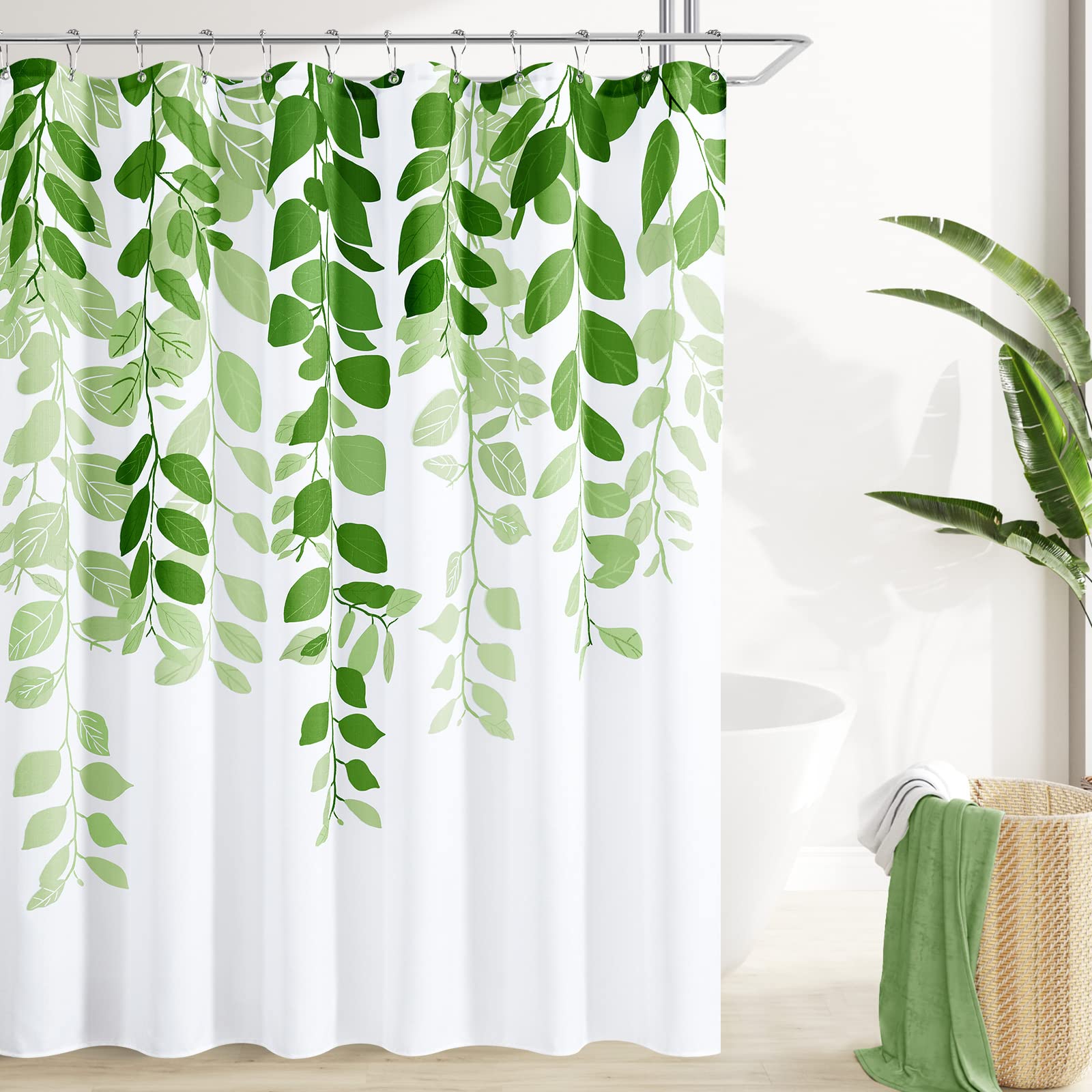 Rideau De Douche BOODII Avec Doublure - Motif Eucalyptus Noir Et Blanc - 183x183 Cm